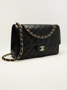 CHANEL. Large Classic Hand Bag with Gold Chain